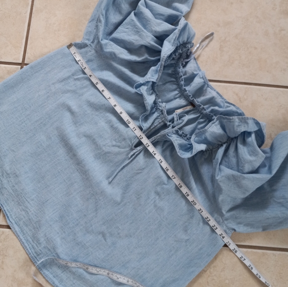 Free People Lily Of The Valley Chambray Ruffled Blouse M - Picture 11 of 14